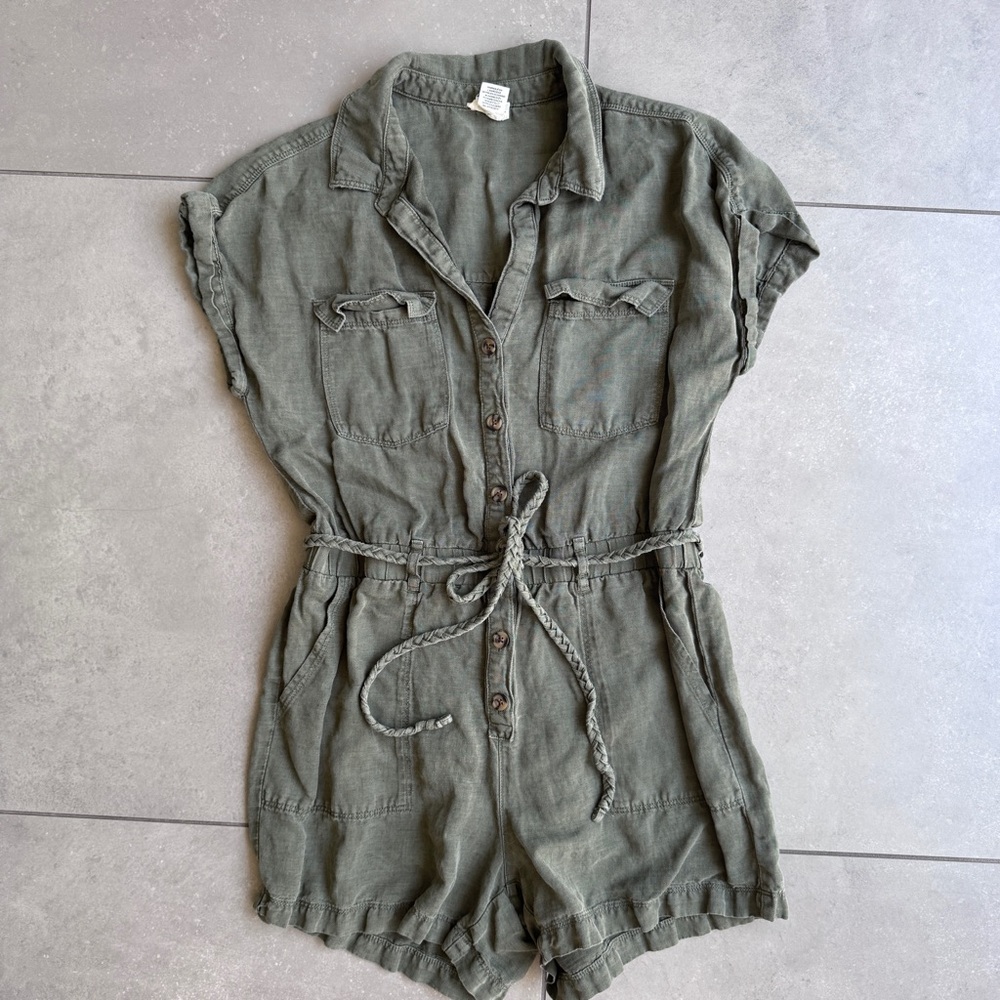 Nicole Miller Sage Green Button-Up Romper